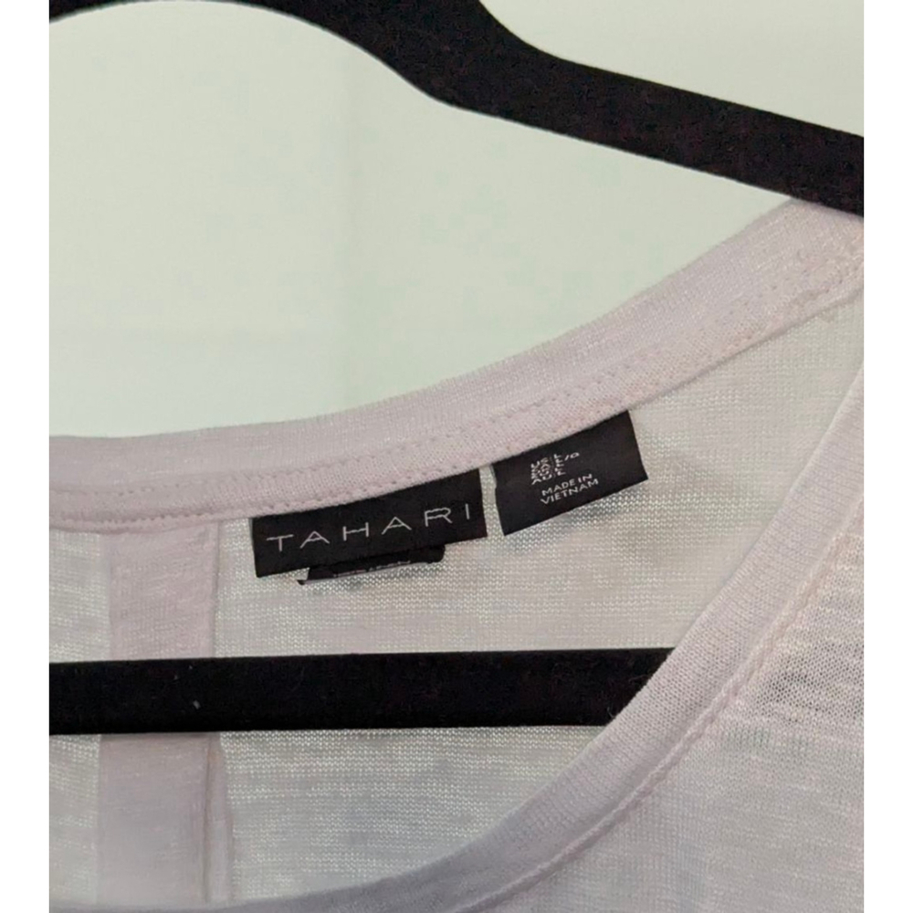 Tahari L Off White Lightweight Knit Blouse Cap Sleeve Button Back Top - Picture 3 of 3